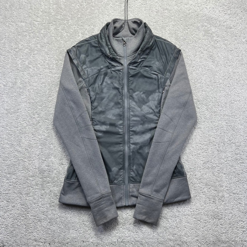 Lululemon Snug Sprinter Jacket Womens 6 Gray Hybrid Running Packable Hood Yoga